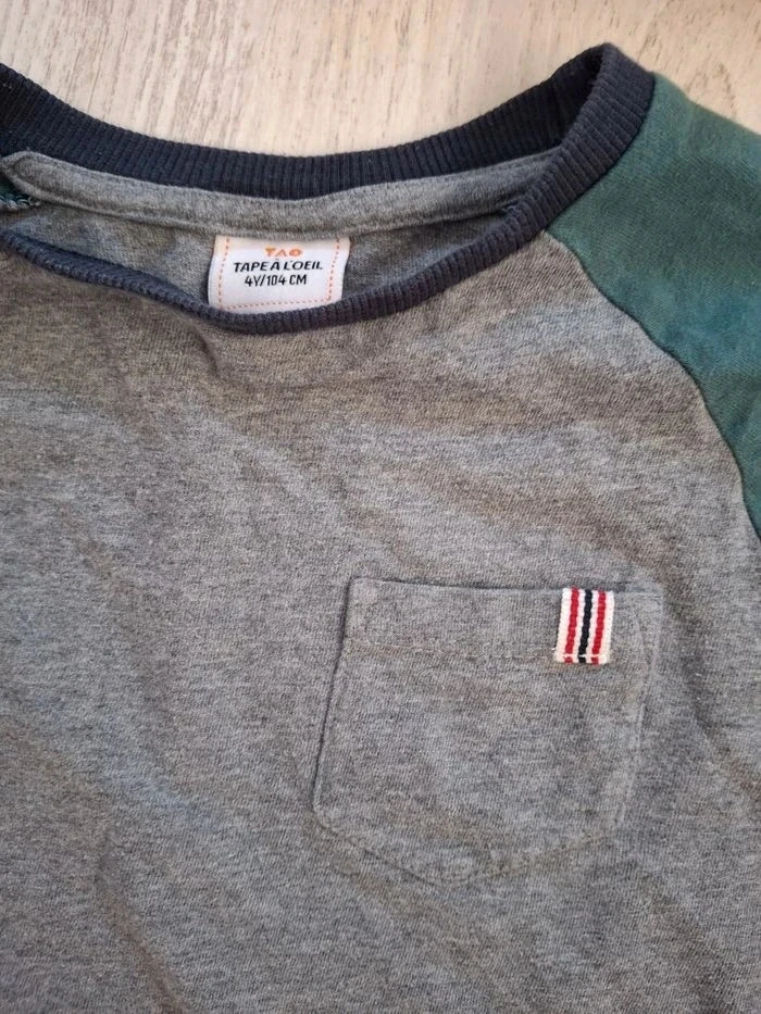 Lot/set of long-sleeve boys' t-shirts grey/green/navy blue Tape a l'oeil/Kiabi – 4 years – photo 7